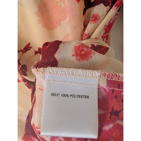 Rose + Olive Womens Peach Red Floral Pop Over Blouse Size XL Career Casual - Picture 5 of 8